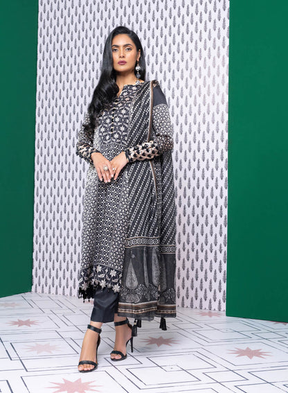 Three Piece Printed Chamois Silk Suit With Tissue Silk Dupatta