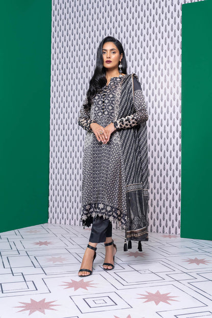 Three Piece Printed Chamois Silk Suit With Tissue Silk Dupatta