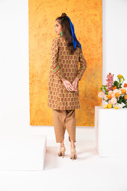 2 Pc Printed Khaddar Shirt With Khaddar Trouser