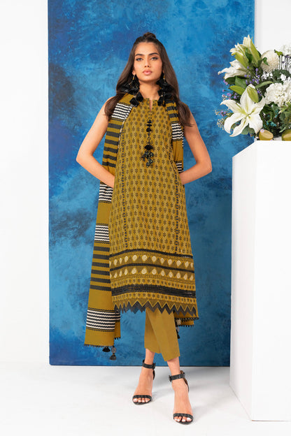 2 Pc Printed Khaddar Shirt With Khaddar Dupatta