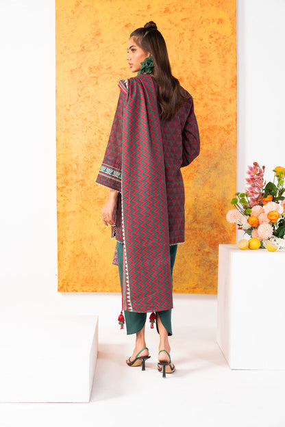 2 Pc Printed Khaddar Shirt With Khaddar Dupatta