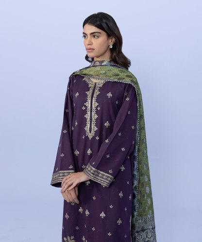 Sapphire - 3 Piece - Embroidered Textured Cotton Suit