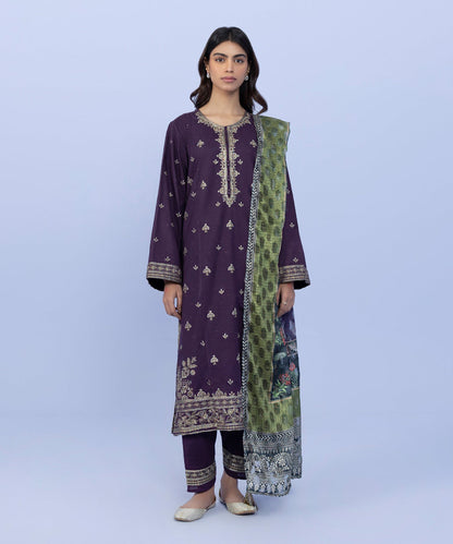 Sapphire - 3 Piece - Embroidered Textured Cotton Suit