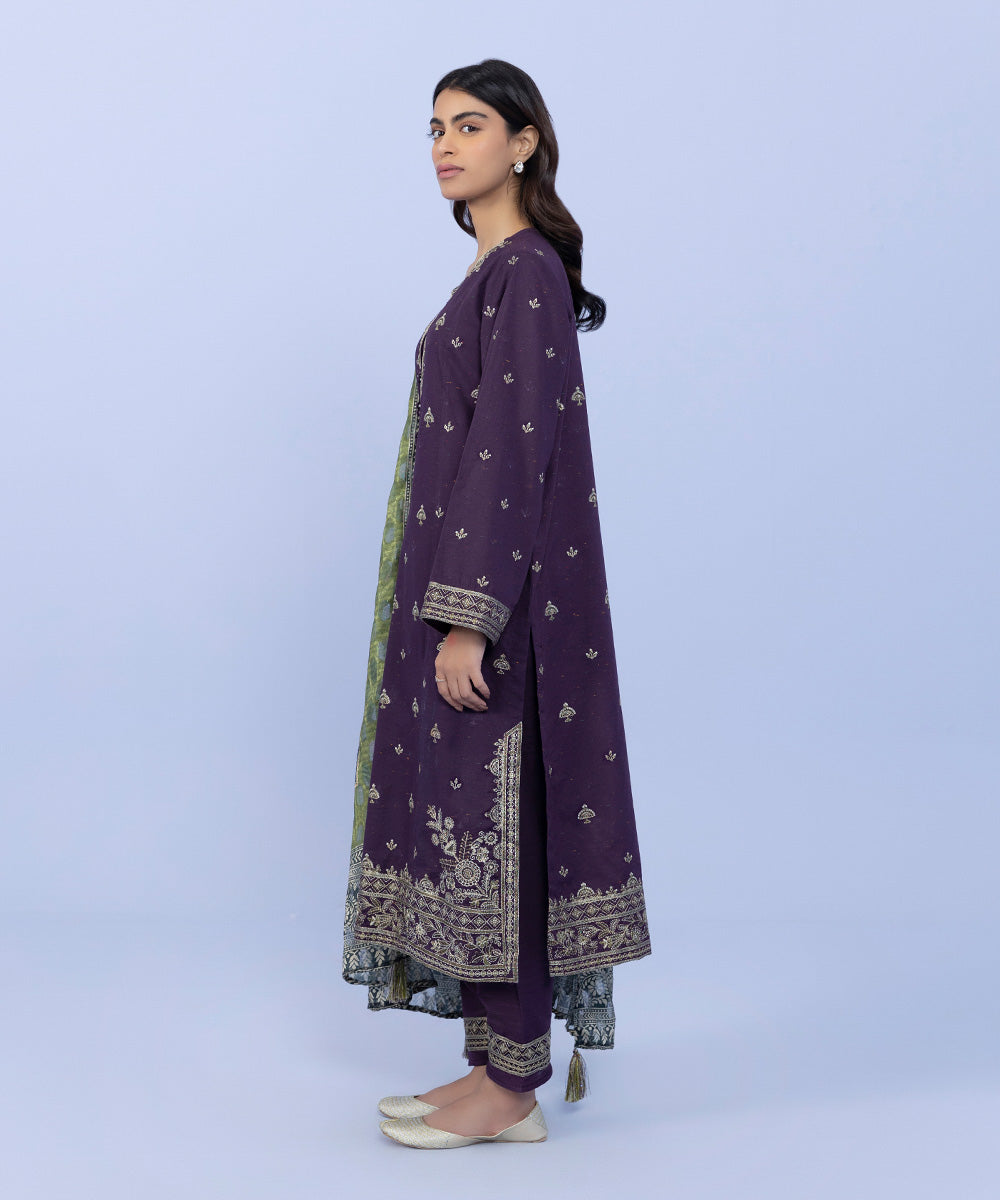 Sapphire - 3 Piece - Embroidered Textured Cotton Suit
