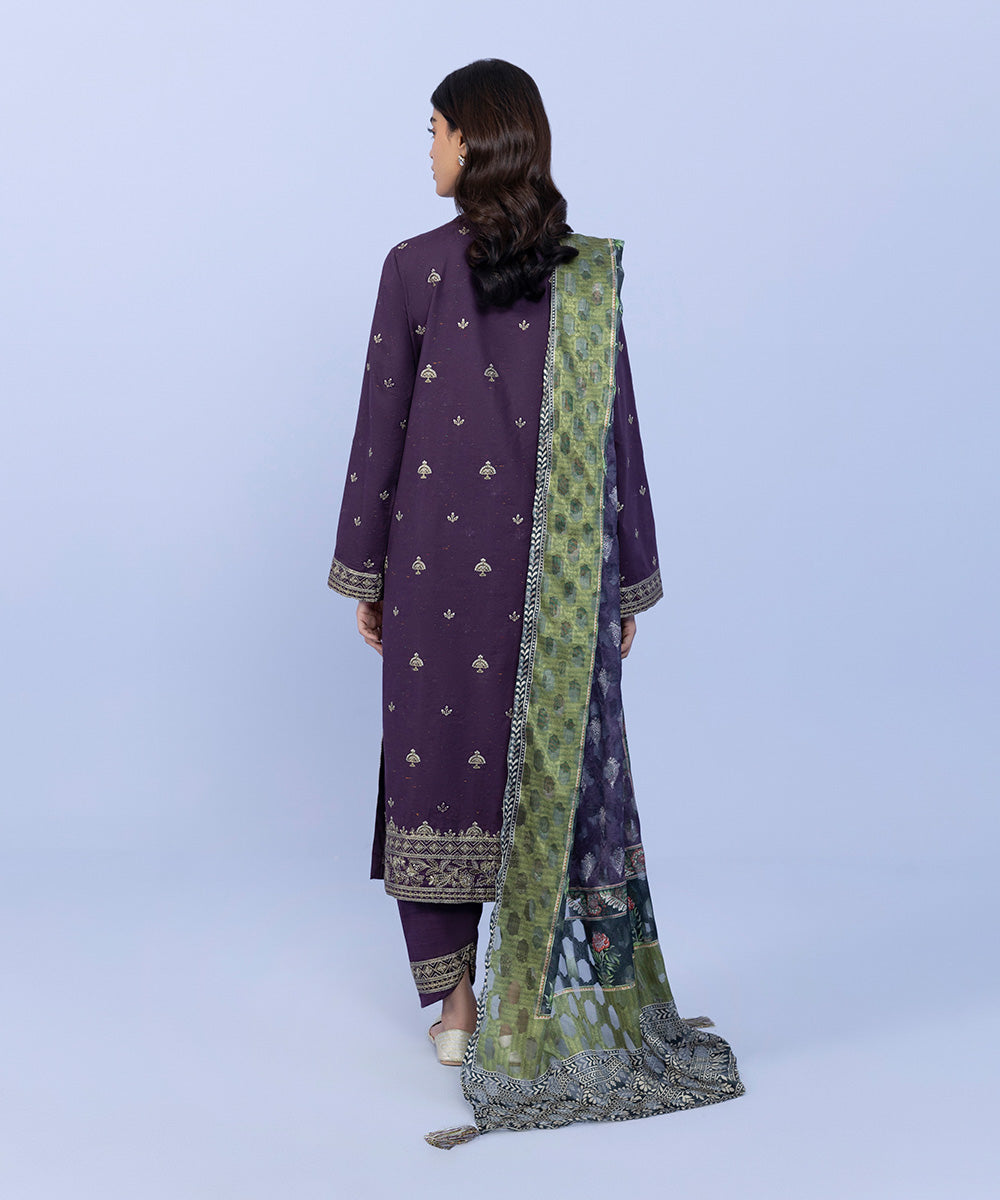 Sapphire - 3 Piece - Embroidered Textured Cotton Suit
