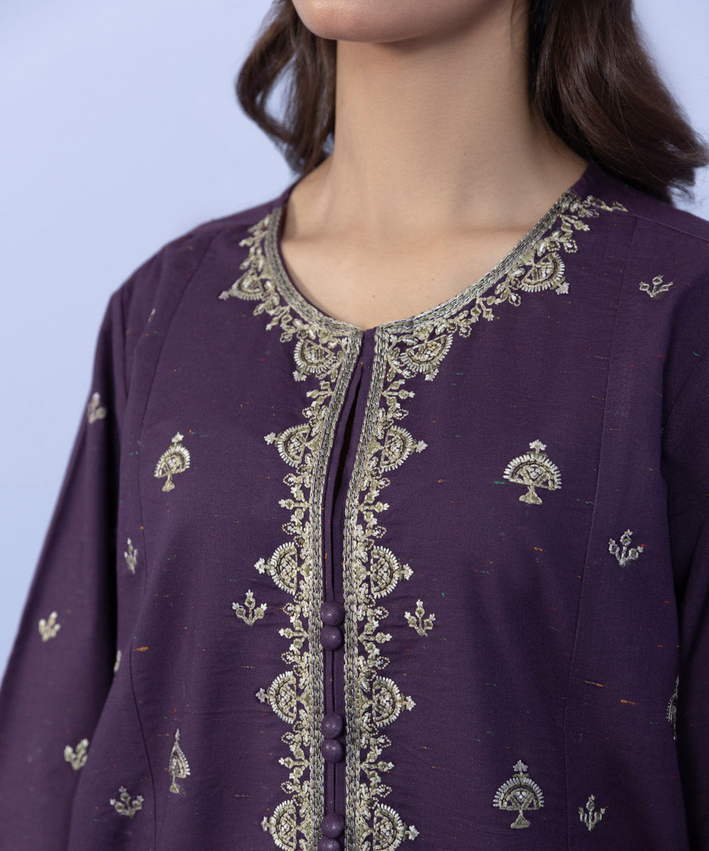 Sapphire - 3 Piece - Embroidered Textured Cotton Suit