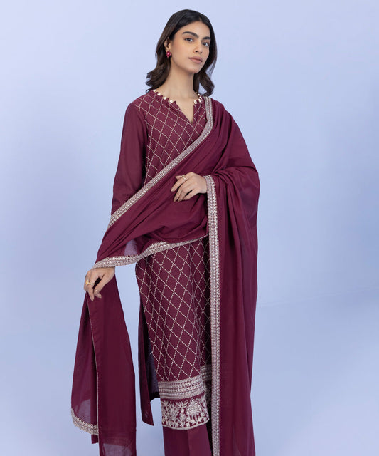 Sapphire - 3 Piece - Embroidered Karandi Suit