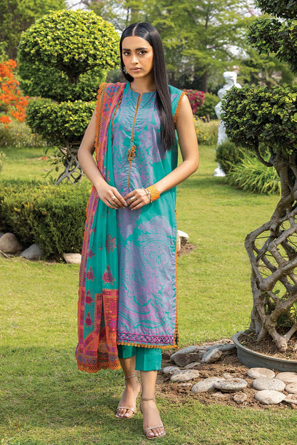 3 Pc Embroidered Thick Lawn Suit With Chiffon Dupatta