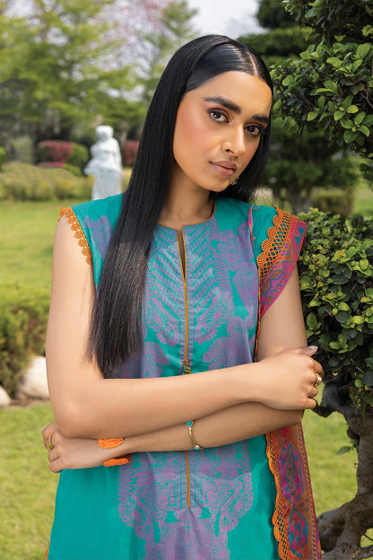 3 Pc Embroidered Thick Lawn Suit With Chiffon Dupatta