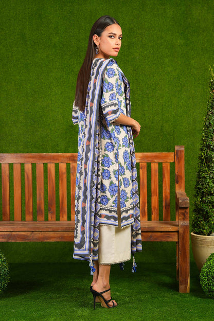 3 Pc Embroidered Lawn Suit With Silver Lawn Dupatta