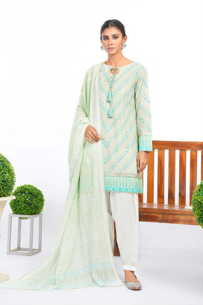 3 Pc Printed Lawn Suit With Cotton Net Dupatta