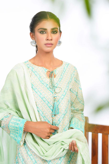 3 Pc Printed Lawn Suit With Cotton Net Dupatta