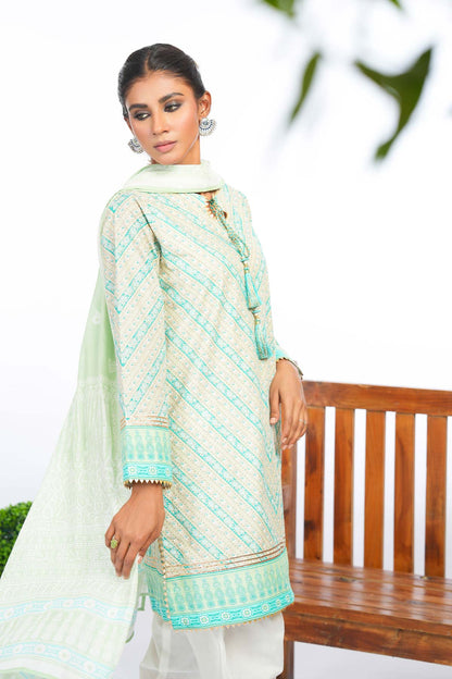 3 Pc Printed Lawn Suit With Cotton Net Dupatta