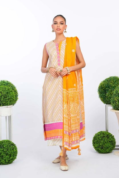 3 Pc Printed Lawn Suit With Cotton Net Dupatta