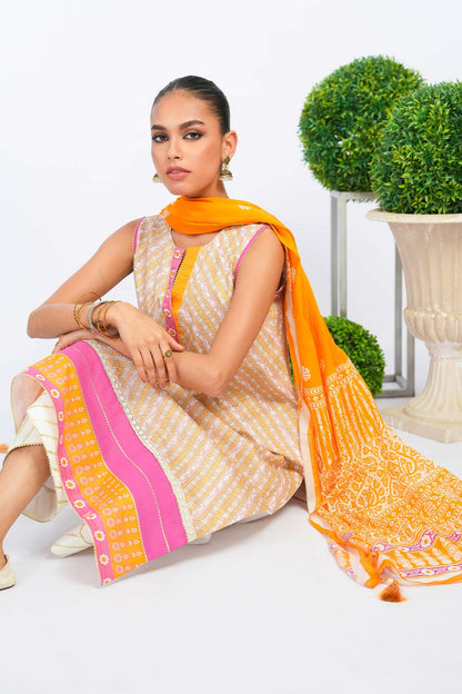 3 Pc Printed Lawn Suit With Cotton Net Dupatta