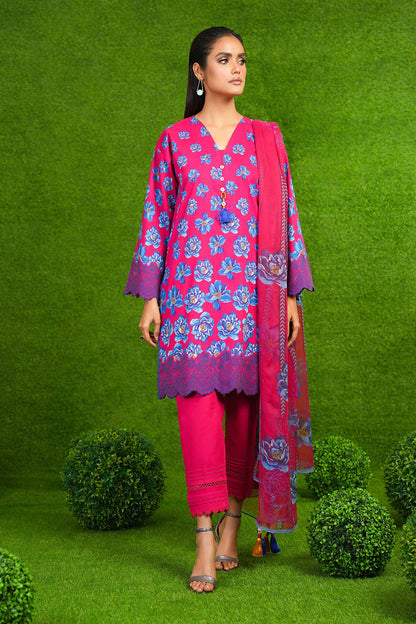 3 Pc Printed Lawn Suit With Chiffon Dupatta