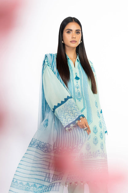 3 Pc Printed Lawn Suit With Chiffon Dupatta