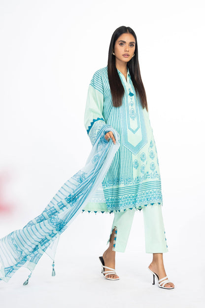 3 Pc Printed Lawn Suit With Chiffon Dupatta