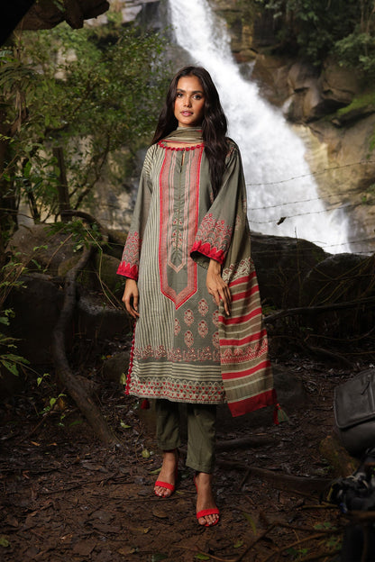 3 Pc Printed Lawn Suit With Chiffon Dupatta