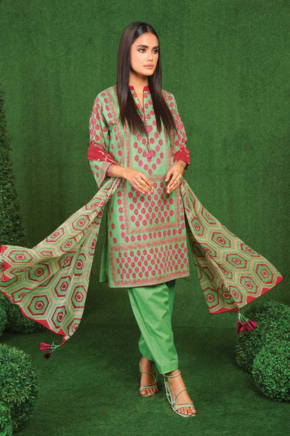 3 Pc Printed Lawn Suit With Chiffon Dupatta