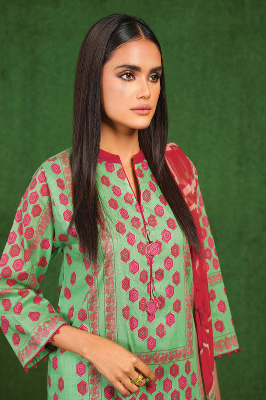 3 Pc Printed Lawn Suit With Chiffon Dupatta