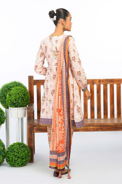 3 Pc Printed Lawn Suit With Cotton Net Dupatta