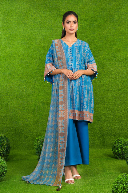 3 Pc Printed Lawn Suit With Chiffon Dupatta