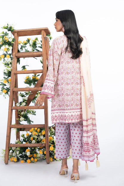 3 Pc Printed Lawn Suit With Jacquard Net Dupatta