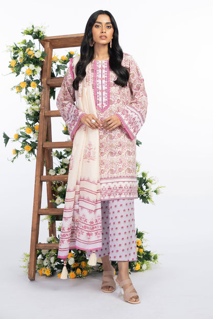 3 Pc Printed Lawn Suit With Jacquard Net Dupatta