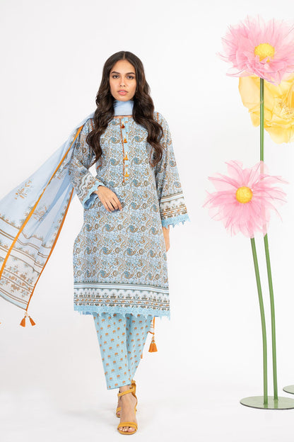 3 Pc Printed Lawn Suit With Jacquard Net Dupatta