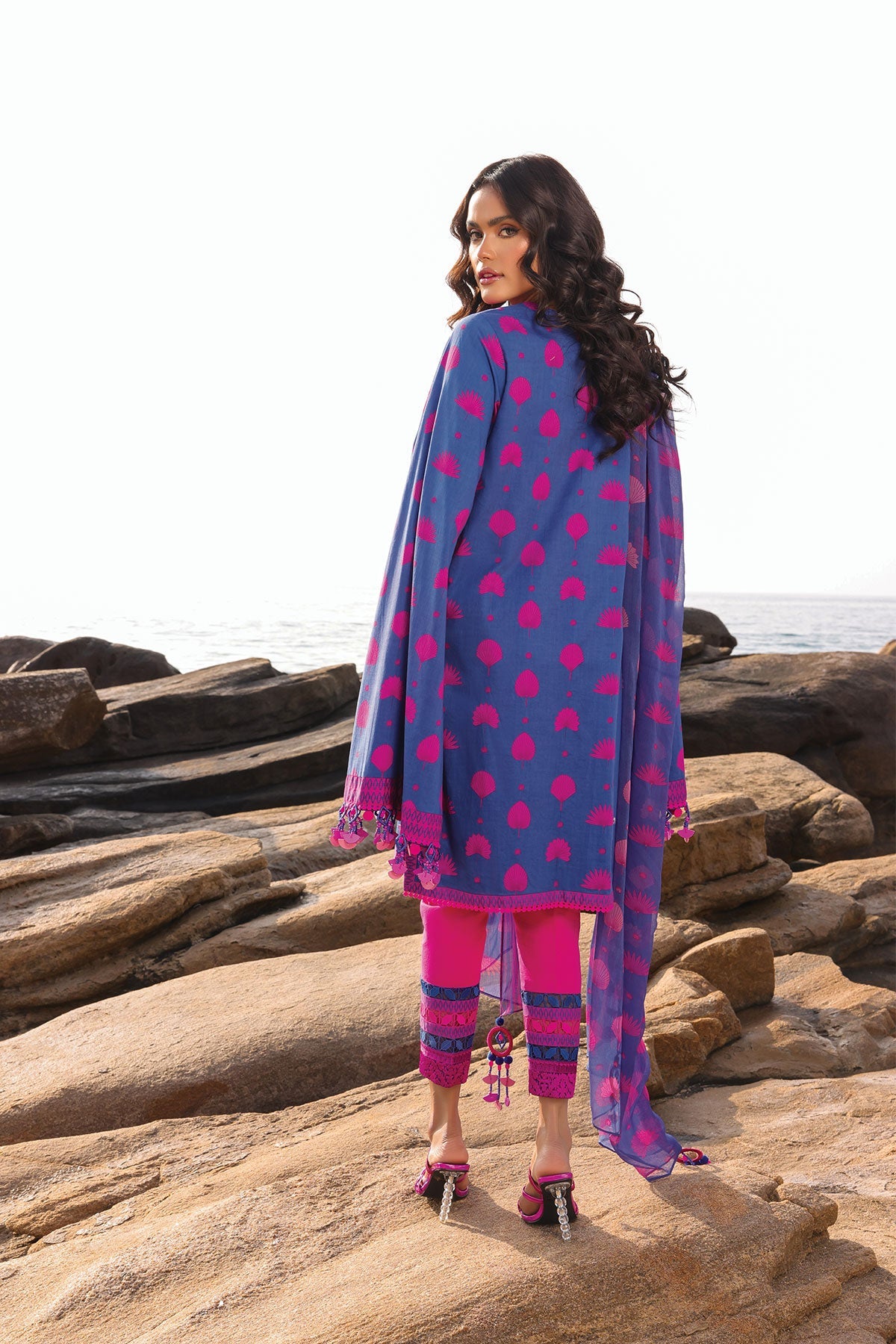 3 Pc Embroidered Lawn Suit With Chiffon Dupatta