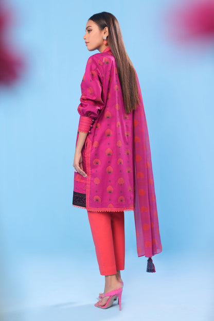 3 Pc Embroidered Lawn Suit With Chiffon Dupatta