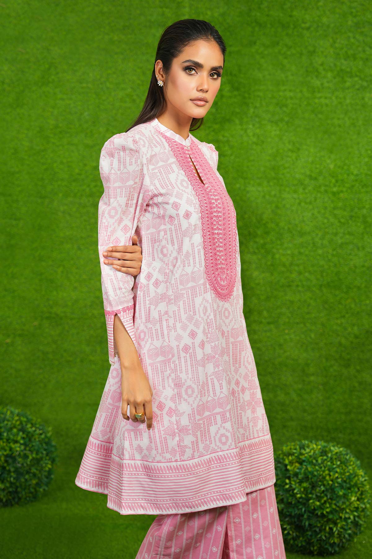 2 Pc Embroidered Cambric Suit With Cambric Trouser