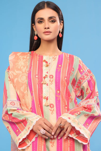 3 Pc Printed Lawn Suit With Chiffon Dupatta