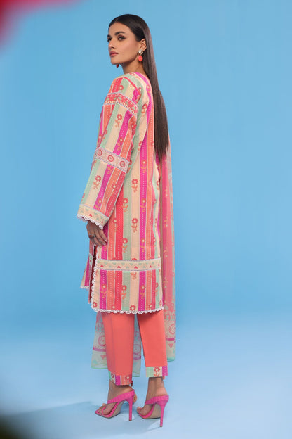 3 Pc Printed Lawn Suit With Chiffon Dupatta