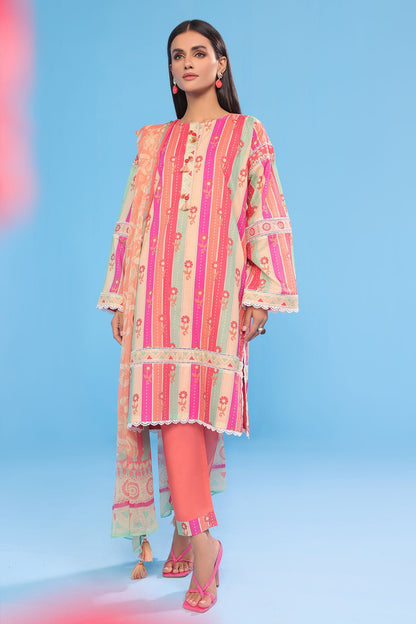 3 Pc Printed Lawn Suit With Chiffon Dupatta