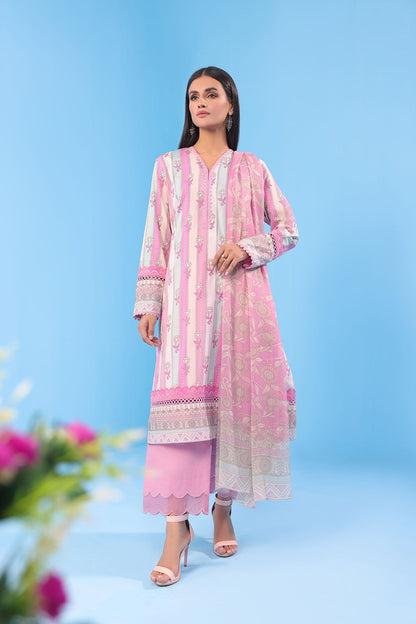 3 Pc Printed Lawn Suit With Chiffon Dupatta