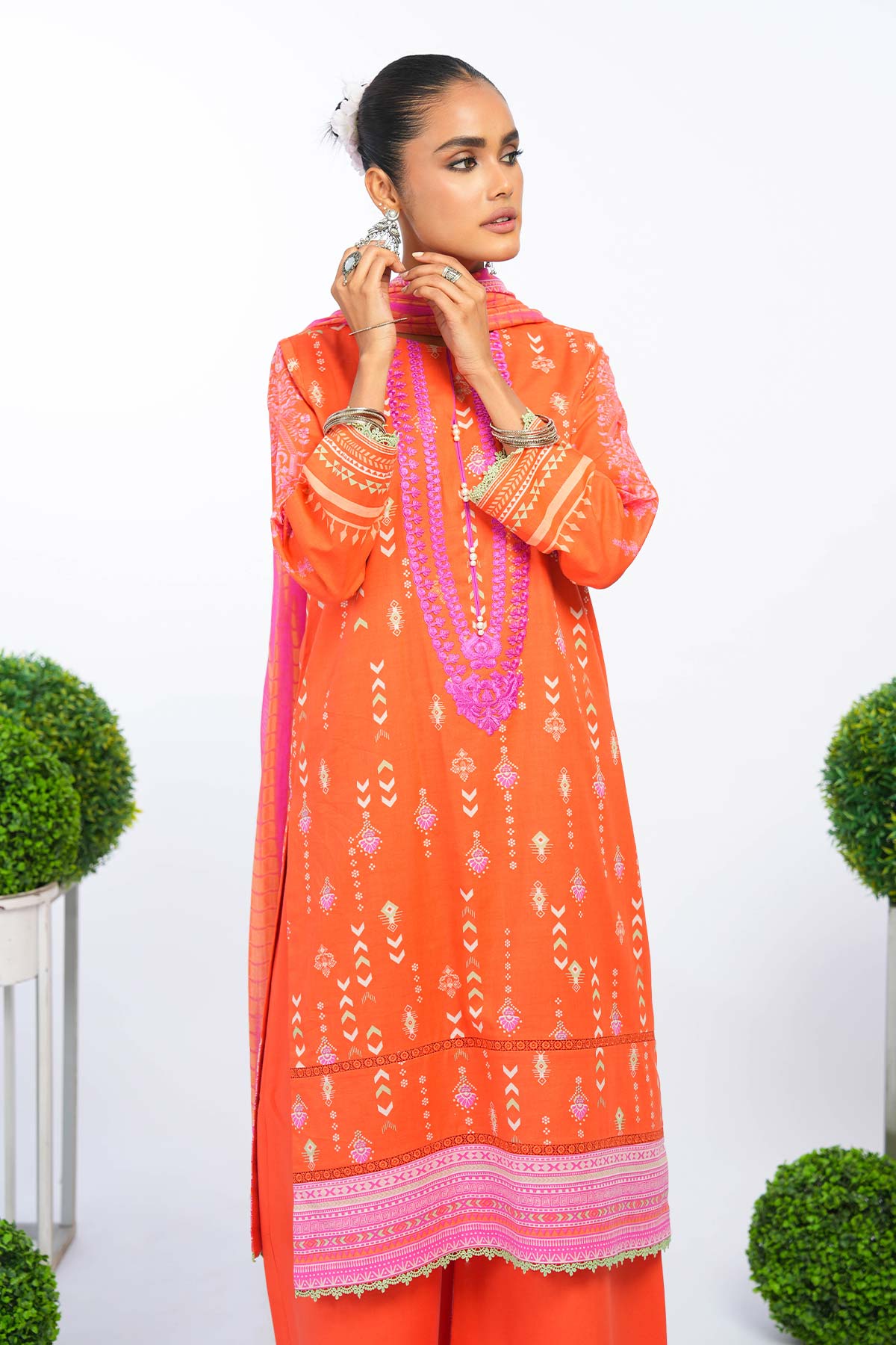 2 Pc Embroidered Lawn Suit With Cotton Net Dupatta