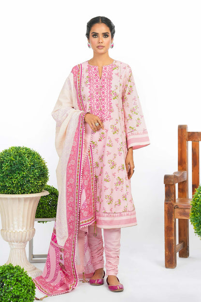 2 Pc Embroidered Lawn Suit With Broschia Dupatta