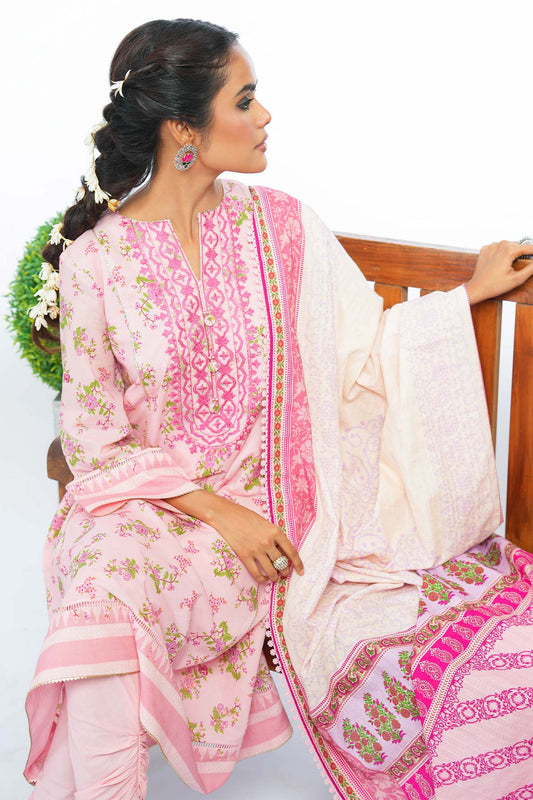 2 Pc Embroidered Lawn Suit With Broschia Dupatta