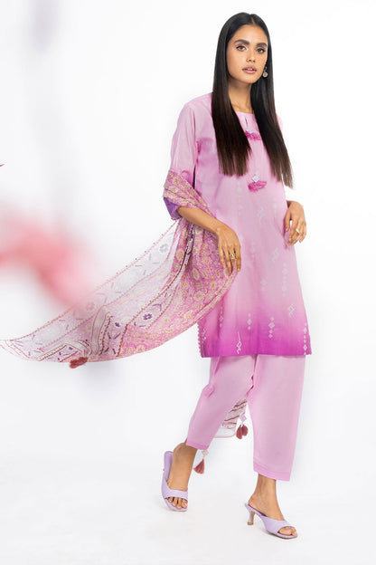 3 Pc Printed Lawn Suit With Chiffon Dupatta