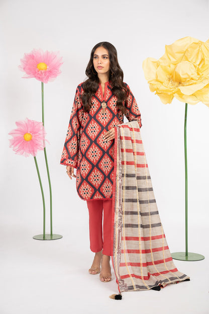 2 Pc Printed Lawn Suit With Zari Dupatta