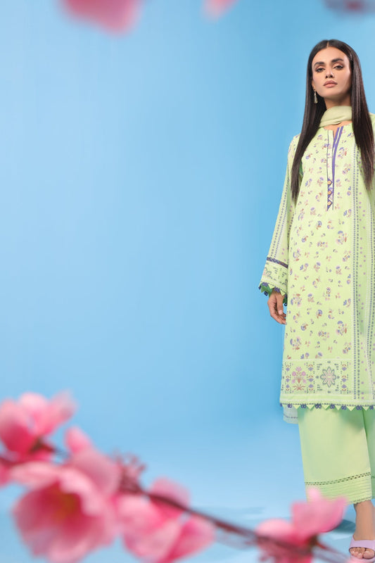 2 Pc Printed Lawn Suit With Chiffon Dupatta