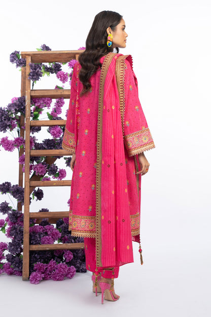 3 Pc Embroidered Lawn Suit With Leno Dupatta