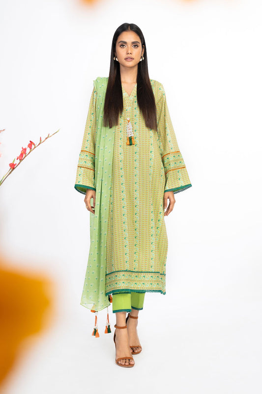 2 Pc Printed Lawn Suit With Chiffon Dupatta