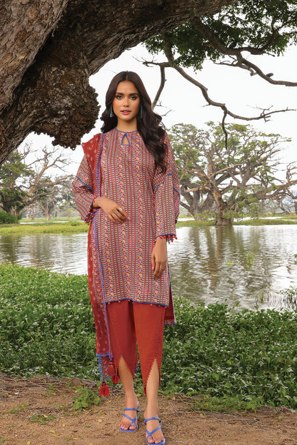 2 Pc Printed Lawn Suit With Chiffon Dupatta