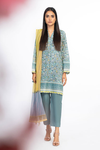 3 Pc Printed Lawn Suit With Chiffon Dupatta