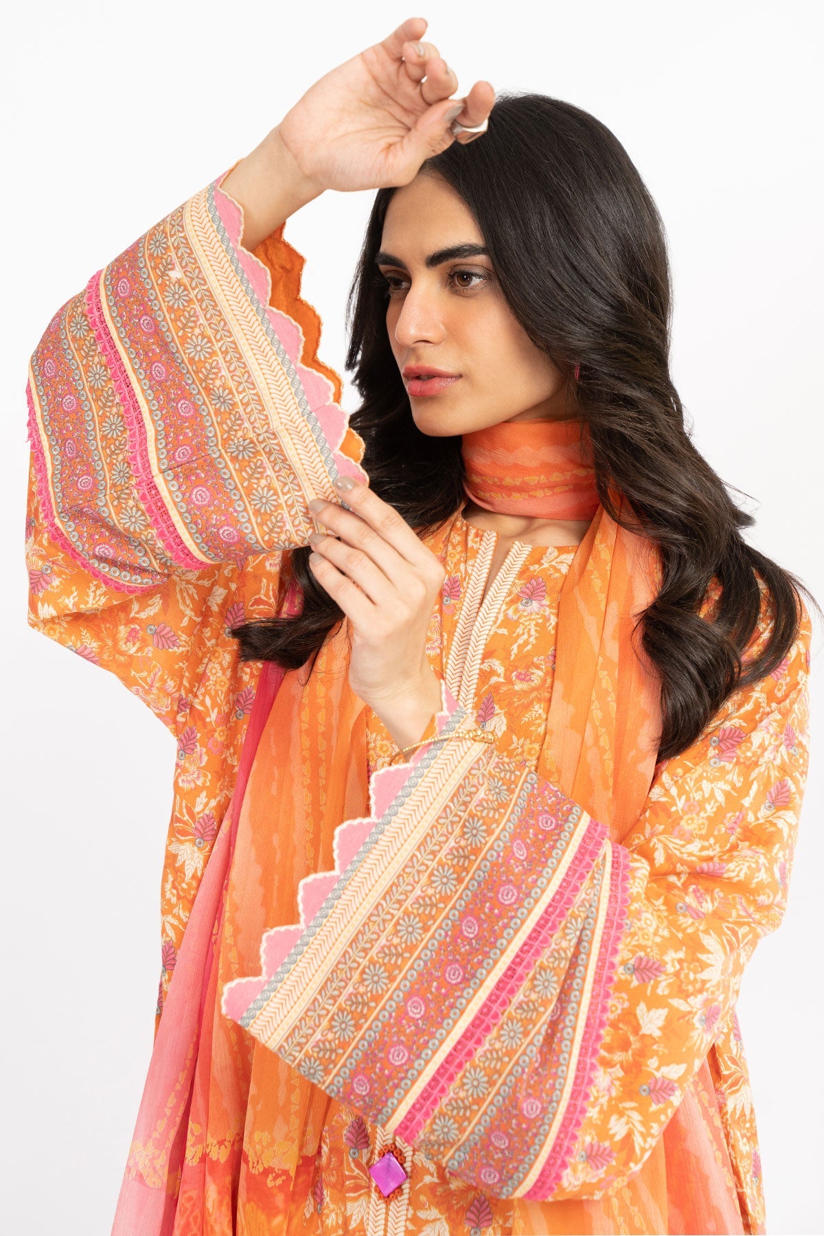 3 Pc Printed Lawn Suit With Chiffon Dupatta