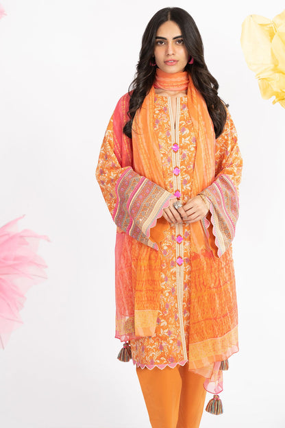 3 Pc Printed Lawn Suit With Chiffon Dupatta