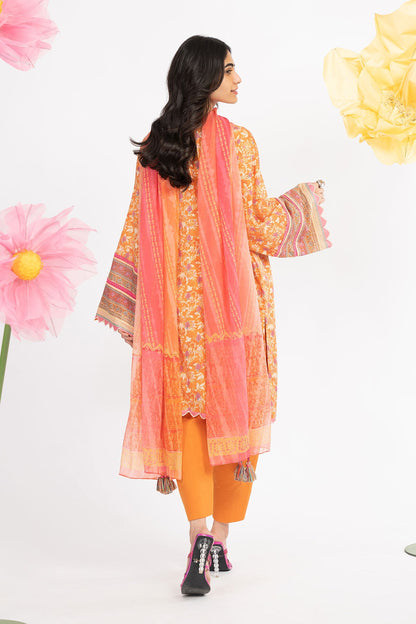 3 Pc Printed Lawn Suit With Chiffon Dupatta